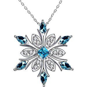 Women's 925 Sterling Silver Blue Crystals Snowflake Pendant Fashion Necklace